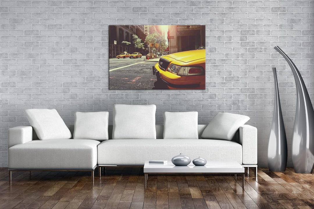 deyoli klassische Taxis in New York Format: 100x70 als Leinwandbild, Motiv fertig gerahmt auf Echtho