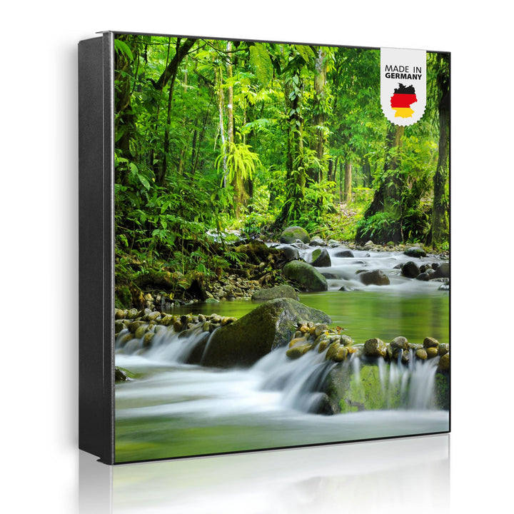 banjado® Grosser Schlüsselkasten Glas/Schlüsselbox 30cm x 30cm mit 50 Haken - Motiv Wasserfälle/Schl
