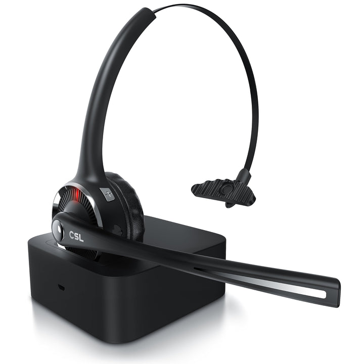 CSL - Headset kabellos mit Ladestation - Bluetooth PC Headset mit flexiblem Mikrofon - Multipoint -