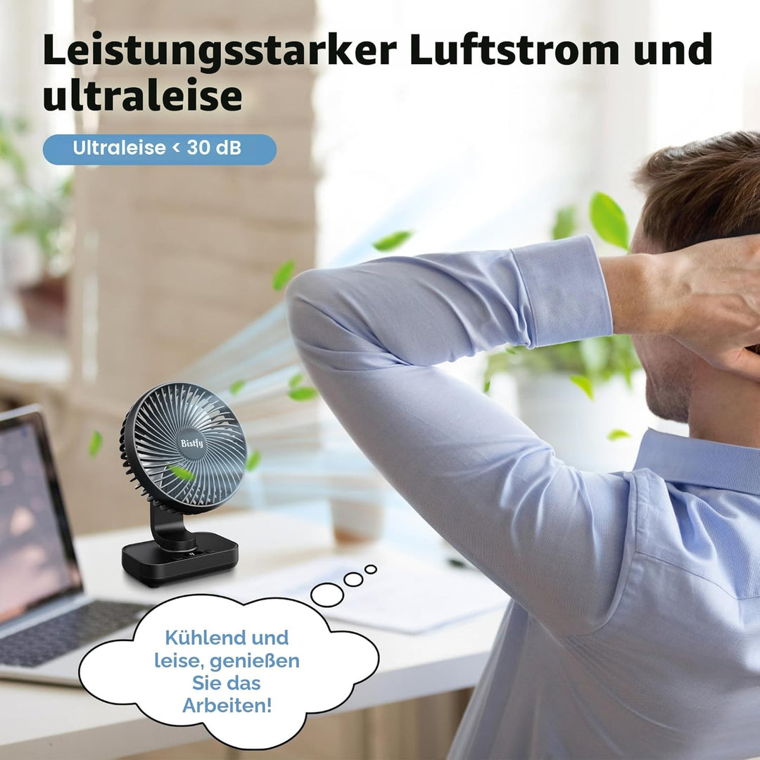 Tischventilator Oszillierend 4500mAh Leise&amp;Starkem Luftstrom Akku Ventilator, 4 Geschwindigkeiten 2A