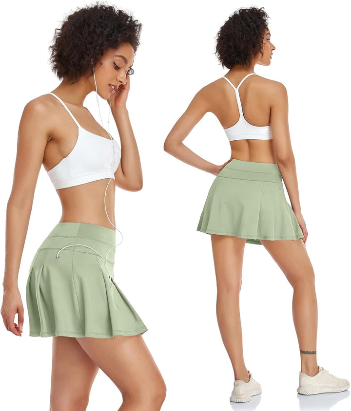 VUTRU Damen Tennisröcke Hohe Taille Tennis Skort mit Taschen Laufröcke Sport Golfrock mit Innenhose