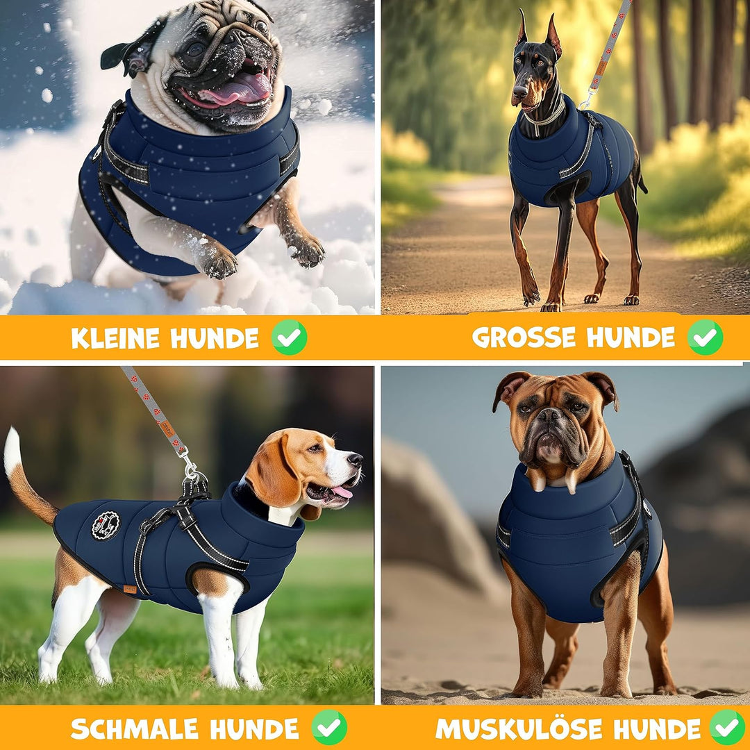 LOVPET® Hundejacke Hundemantel mit Geschirr, inkl. 45 Stück Kotbeutel + Spender, Hunde Winterweste g