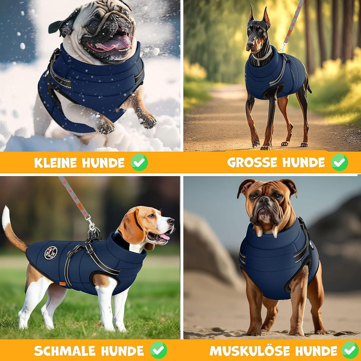 LOVPET® Hundejacke Hundemantel mit Geschirr, inkl. 45 Stück Kotbeutel + Spender, Hunde Winterweste g