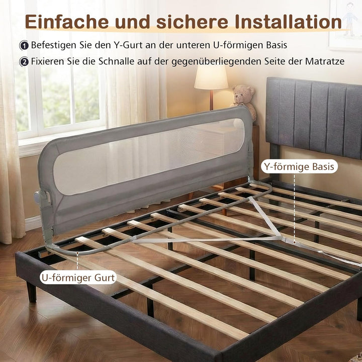 COSTWAY Bettgitter klappbar, 200 x 60 cm Bettschutzgitter mit abnehmbarem Oxford-Bezug, U-förmigem G