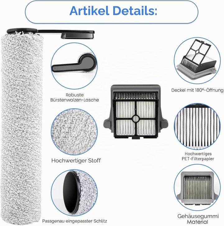 (6 Stück) Ersatz-Bürstenrollen und HEPA-Filter, kompatibel mit Tineco Floor ONE S7 PRO/ONE S6 Smart