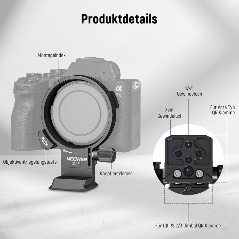 NEEWER Rotatable Collar Mount Plate für Alpha 7R IV 7R V 7 IV 7S III, Lens Stativschelle, Kamera Obj