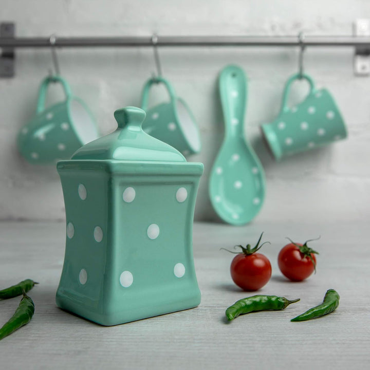 City to Cottage® - Keramik Behälter Küche 150 ml | Türkis und Weiss | Polka Dots | Handgemacht | Beh