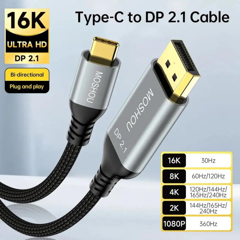 BRIMFORD USB C zu DisplayPort 2.1 Kabel,16K@30Hz/8K@120Hz/4K@240Hz Thunderbolts 3 Typ-C zu DP Kabel