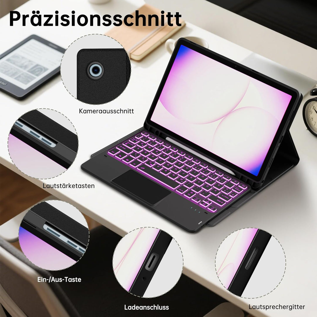 ROOFEI für Samsung Galaxy Tab A11 Plus/A9+ 11 Zoll Tastatur Hülle - 7 Farbig Hintergrundbeleuchtetes