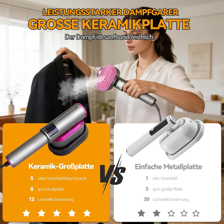 Dampfglätter, 2-in-1 Tragbarer Steamer mit 100ml Wassertank & 1200 W, 15s Schnellaufheizung, LED Dis