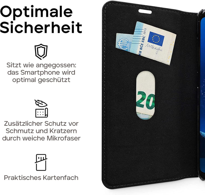WIIUKA Echt Ledertasche -TRAVEL- für Samsung Galaxy S9 mit Kartenfach, extra Dünn, Tasche Schwarz, L