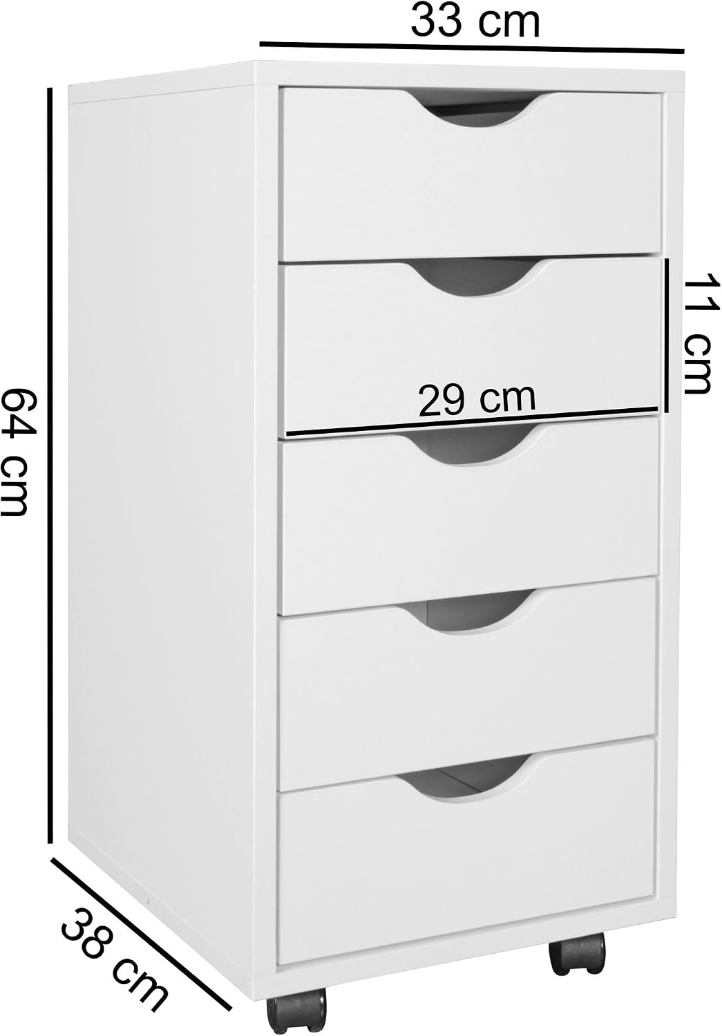 FineBuy Rollcontainer Weiss mit 5 Schubladen, Bürocontainer | Schubladencontainer mit Rollen aus bes