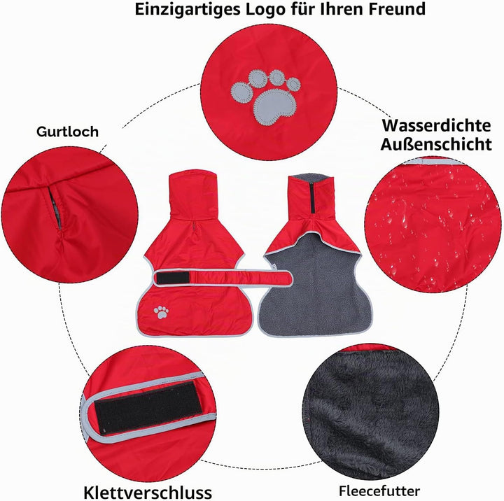 Geyecete Hunde Wintermäntel fur Windhund,Hundejacken mit plüschfutter,Wasserdichter Regenmantel Wind