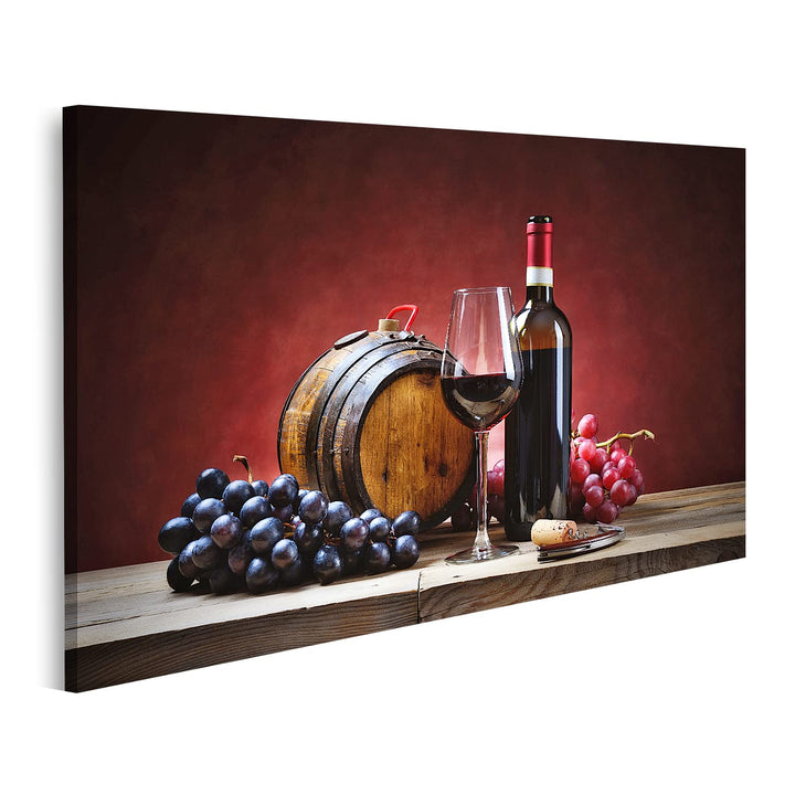 islandburner Bild auf Leinwand Rotwein Glas Trauben Flasche Kleines Fass Bilder Wandbilder Poster Le
