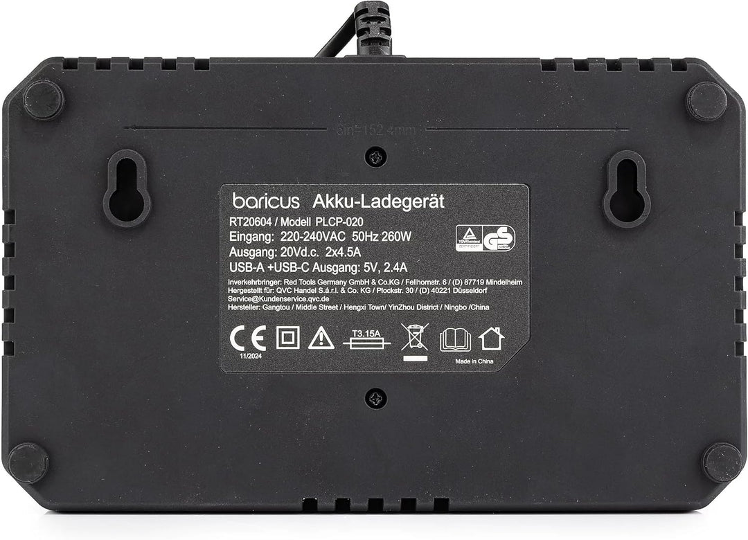 Baricus Doppelladegerät 18V – Ladegerät geeignet für alle 18V 2Ah & 4Ah Akkus - mit USB & USB-C - B-