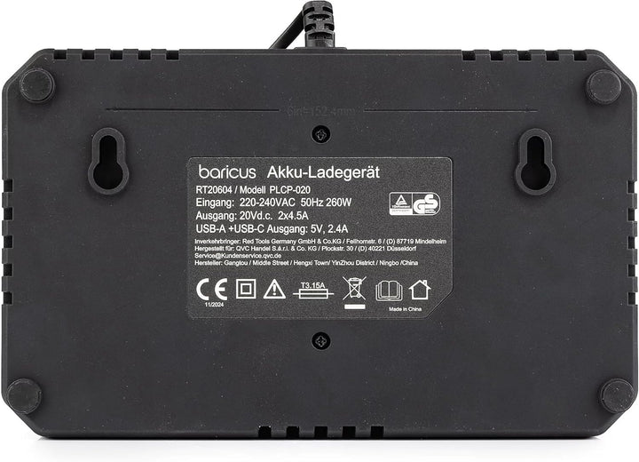 Baricus Doppelladegerät 18V – Ladegerät geeignet für alle 18V 2Ah & 4Ah Akkus - mit USB & USB-C - B-