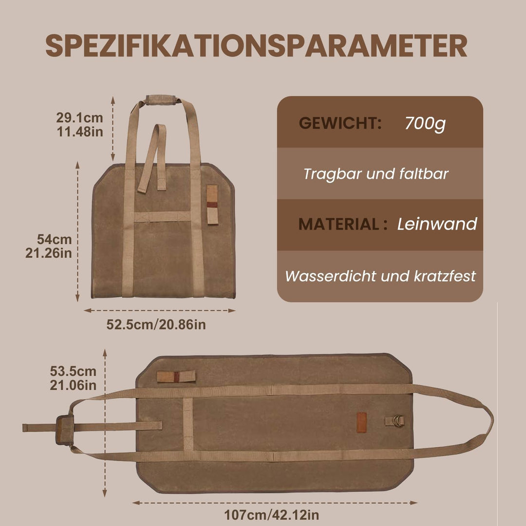 Camping Feuerholz Tragetasche - Tragbares Schwerlast Haltertragtasche aus Gewachstem Canvas, Faltbar