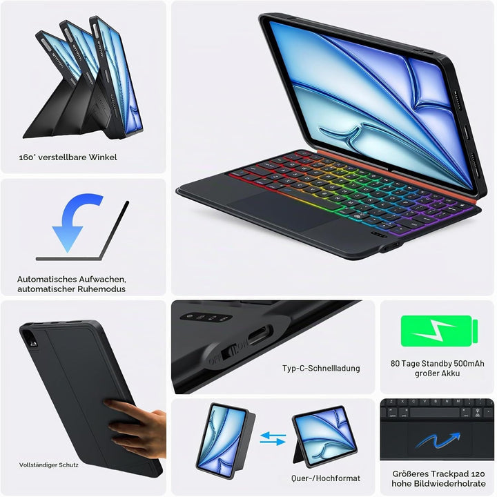 Tastatur Hülle für iPad Air 11 Zoll (M4 M3 M2 2026 2025 2024), Pro 11, iPad A16 11/10, Magnetische A