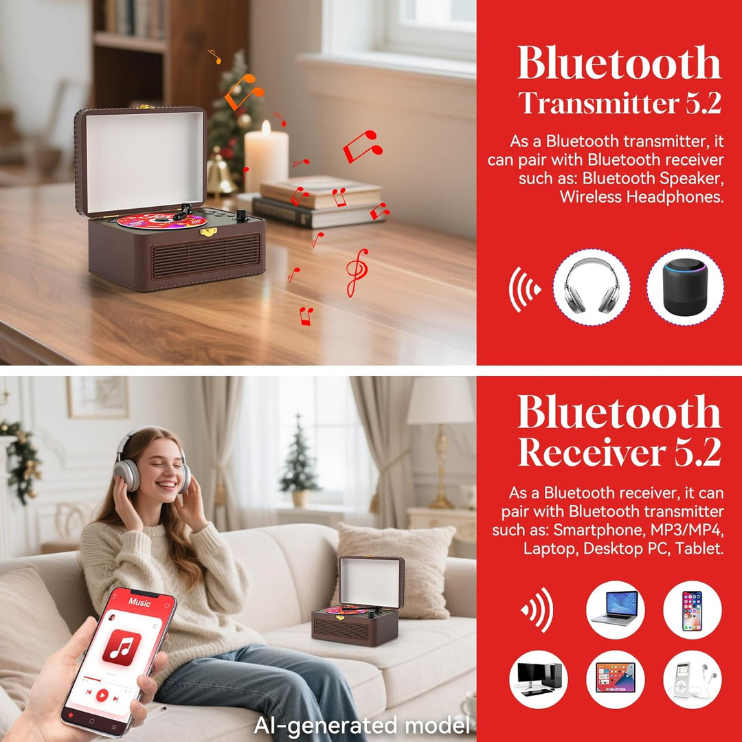 Gueray Tragbarer Bluetooth CD-Player mit Lautsprechern 3600mAh Wiederaufladbarer Vintage CD Spieler