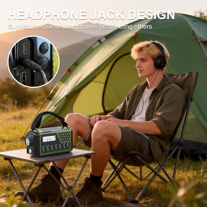 Solar Kurbelradio mit Bluetooth, AM/FM/SW Notfallradio mit 10000mAh USB Powerbank, Radio Batteriebet