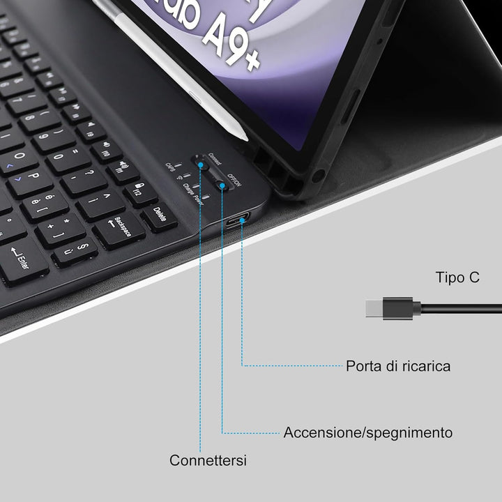 Tastatur Hülle für Samsung Galaxy Tab А9 Plus 2023 11 Zoll,Italienisches Layout