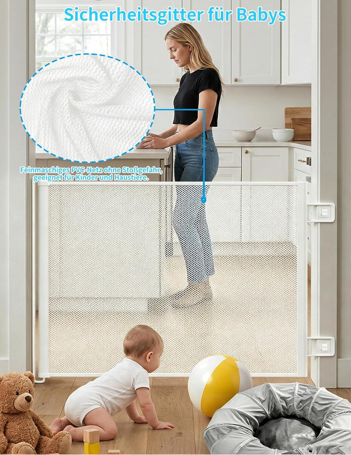 Treppenschutzgitter Ausziehbar für Babys, 0-150cm Treppenschutzgitter Türschutzgitter Ausziehbar Gee