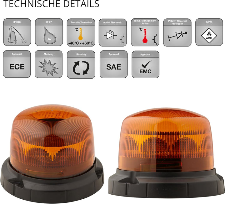 HELLA - LED-Rundumkennleuchte - RotaLED Compact - 12/24V - Gelb - geschraubt - Kabel: 150mm - Stecke
