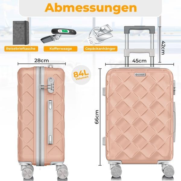 KESSER® Reisekoffer 84L Koffer ABS Hartschalenkoffer mit Zahlenschloss, Kofferwaage & Reisebrieftasc