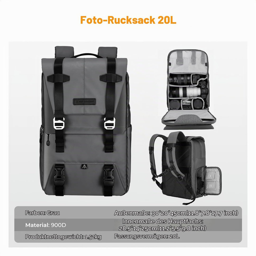 K&amp;F CONCEPT Kamerarucksäcke 20L, Grosse Camera Backpack 15,6 Zoll Laptopfach, Spritzwassergeschutzt