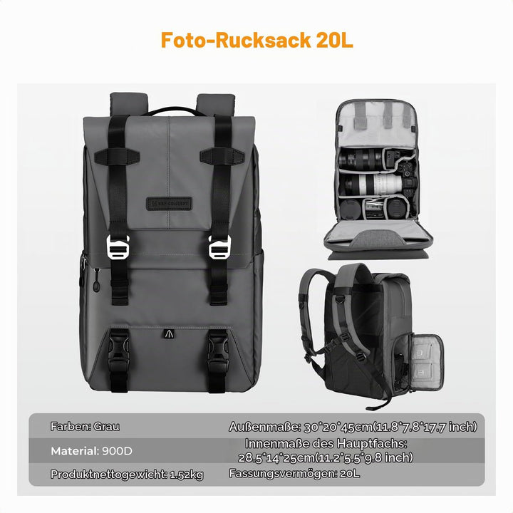 K&amp;F CONCEPT Kamerarucksäcke 20L, Grosse Camera Backpack 15,6 Zoll Laptopfach, Spritzwassergeschutzt