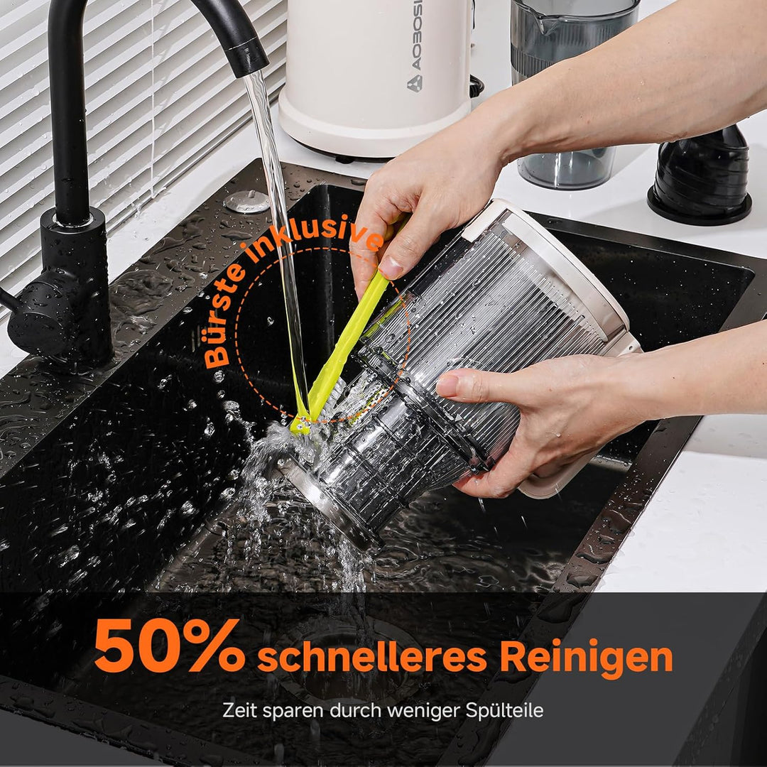 AOBOSI Slow Juicer mit 135 mm grosser Einfüllöffnung, 200 W Kaltpress Entsafter mit Rückwärtslauf &