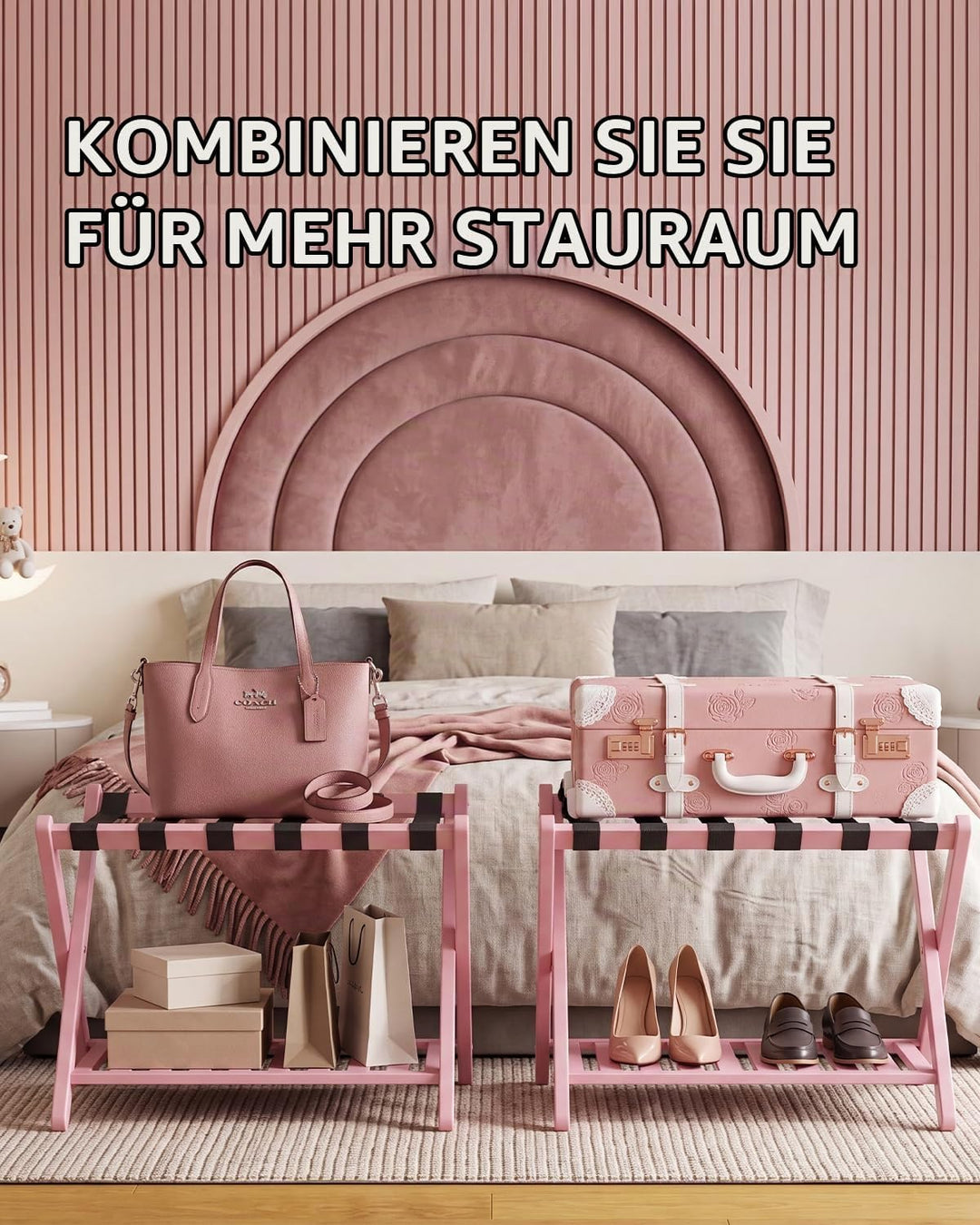 SMIBUY Gepäckablage, 2er-Set, faltbarer Kofferständer aus Bambus mit Ablage für Gästezimmer, Schlafz
