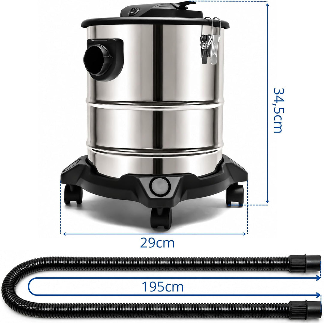 Aschesauger 20L Kaminsauger 1650W + Blasfunktion + DUAL Filter System + 4 Rollen SN121