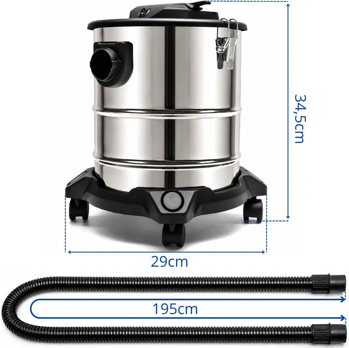 Aschesauger 20L Kaminsauger 1650W + Blasfunktion + DUAL Filter System + 4 Rollen SN121