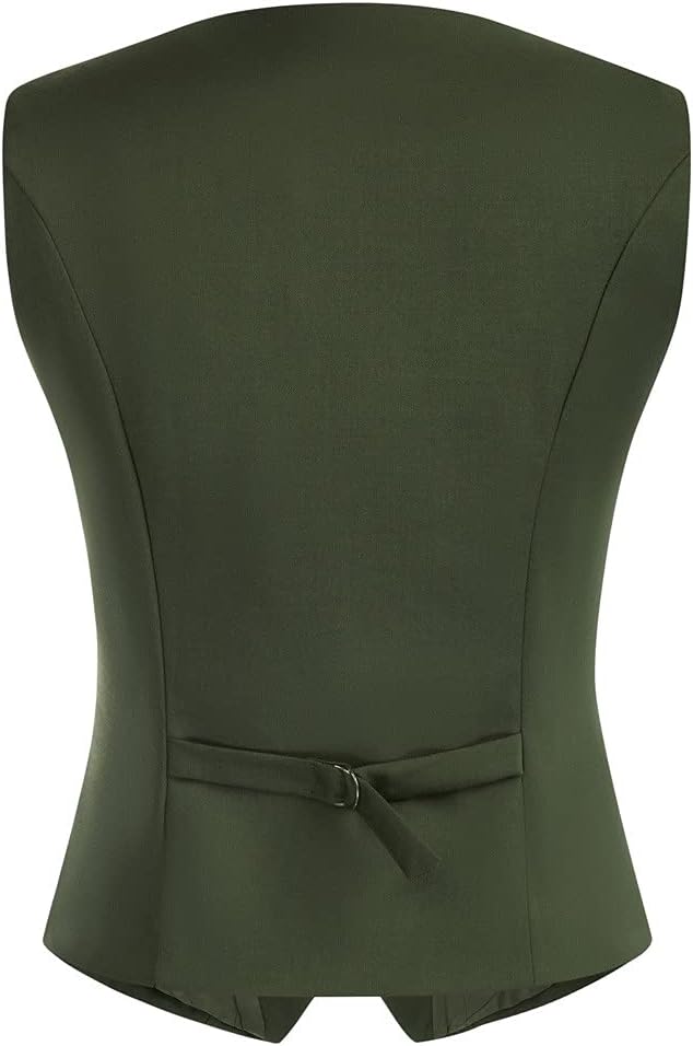 Belle Poque Damen Weste mit Gebogenes Revers V-Ausschnitt Karierte Weste mit Zwei Taschen Geometrisc