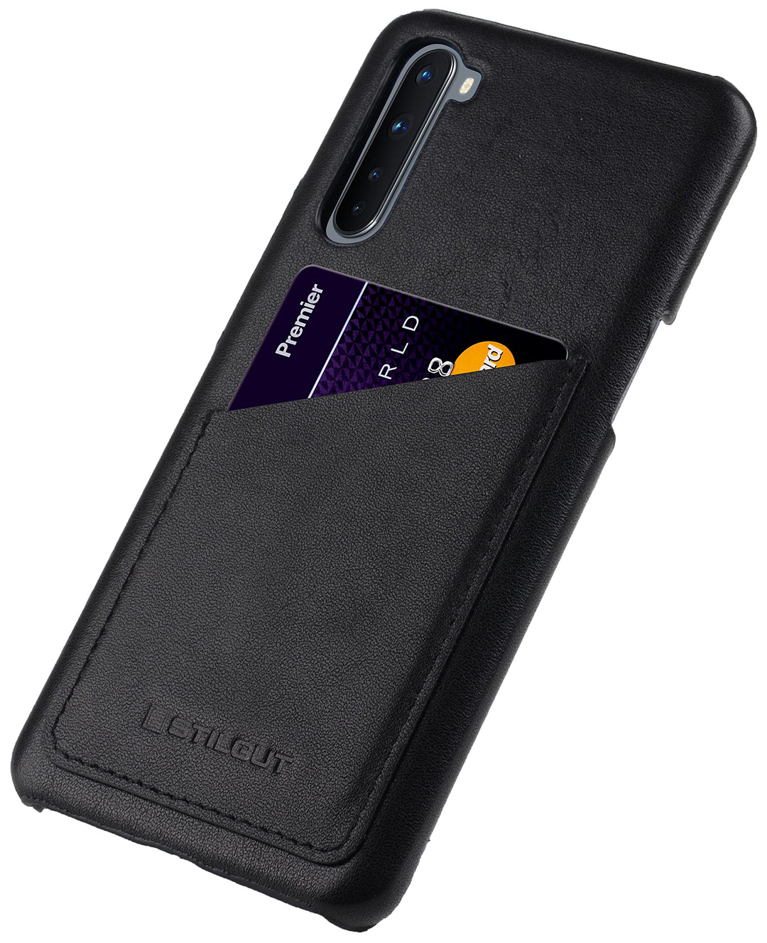 STILGUT Cover kompatibel mit OnePlus Nord Hülle mit Kartenfach, Case aus Leder, Kartenhülle - Schwar