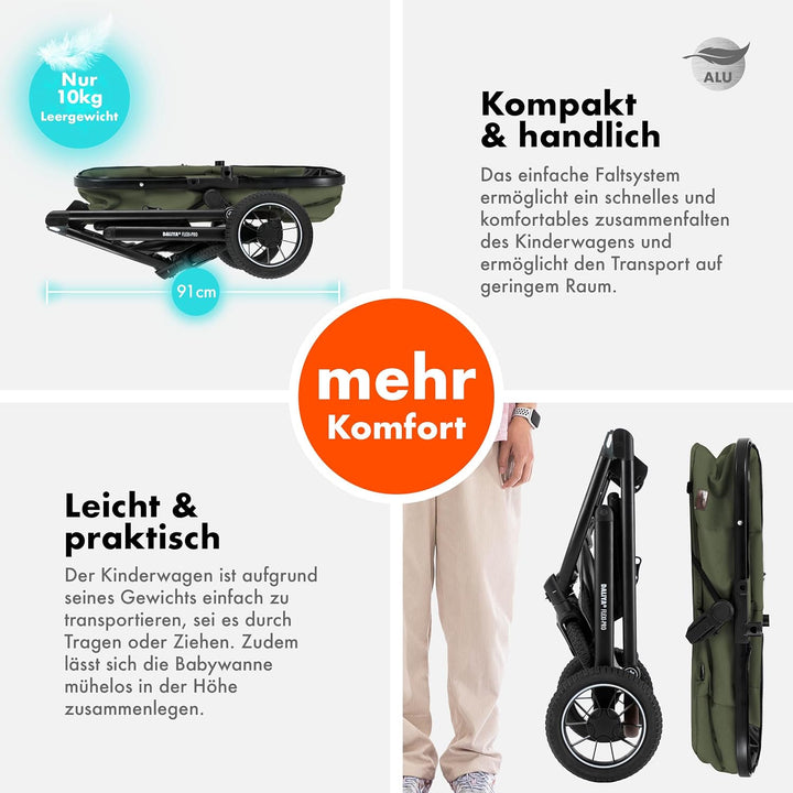 Daliya® FLEXI-PRO M 2in1 Kinderwagen &amp; Buggy (Olivgrün), Olivgrün