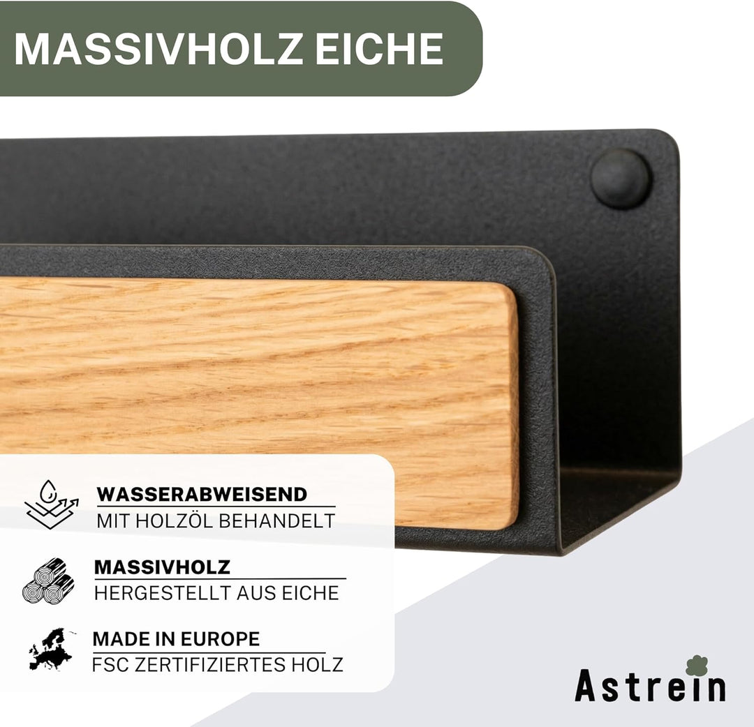 Astrein® | Schlüsselbrett Magnetisch | Schlüsselboard aus Holz | Eiche | Schlüsselhalter mit Ablage
