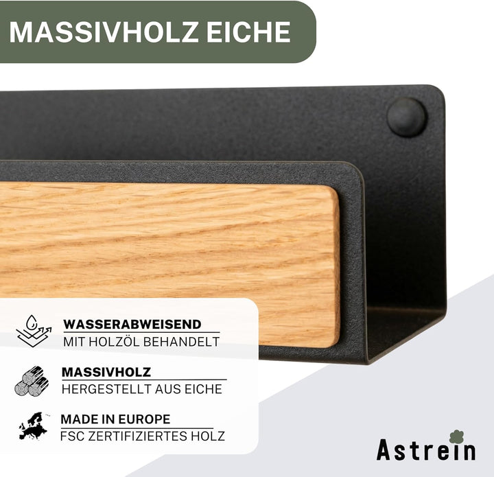 Astrein® | Schlüsselbrett Magnetisch | Schlüsselboard aus Holz | Eiche | Schlüsselhalter mit Ablage