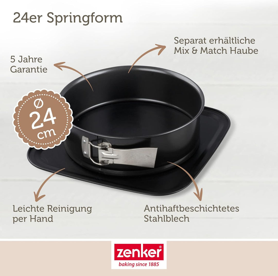 Zenker Bake, Click & Go 24er Springform – ⌀ 24 x 8 cm – Backform mit separat erhältlichem Deckel für