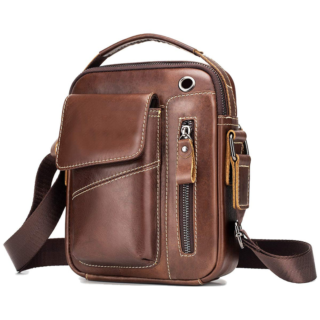 Herren Schultertaschen Freizeit Fashion Echtleder Crossbody Tasche Braun2, Braun2