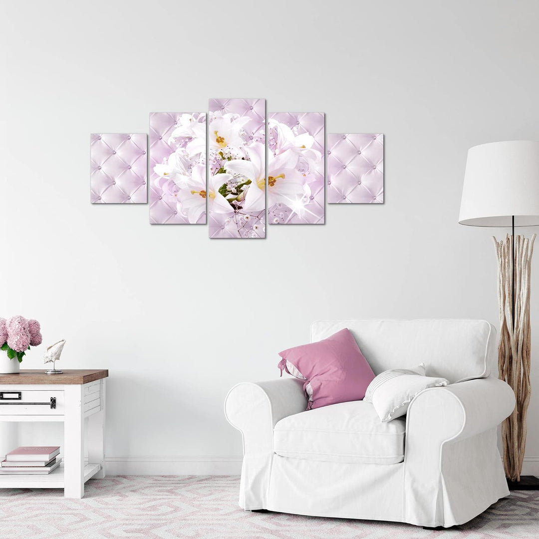 Runa Art Wandbilder Blumen Lilien 5 Teilig Bild auf Vlies Leinwand Deko Wohnzimmer Abstrakt Rosa Lil