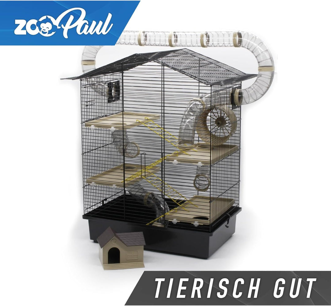ZooPaul XXL Nagerkäfig Hamsterkäfig schwarz beige Maus Käfig Tunnelsystem Zubehör, schwarz beige