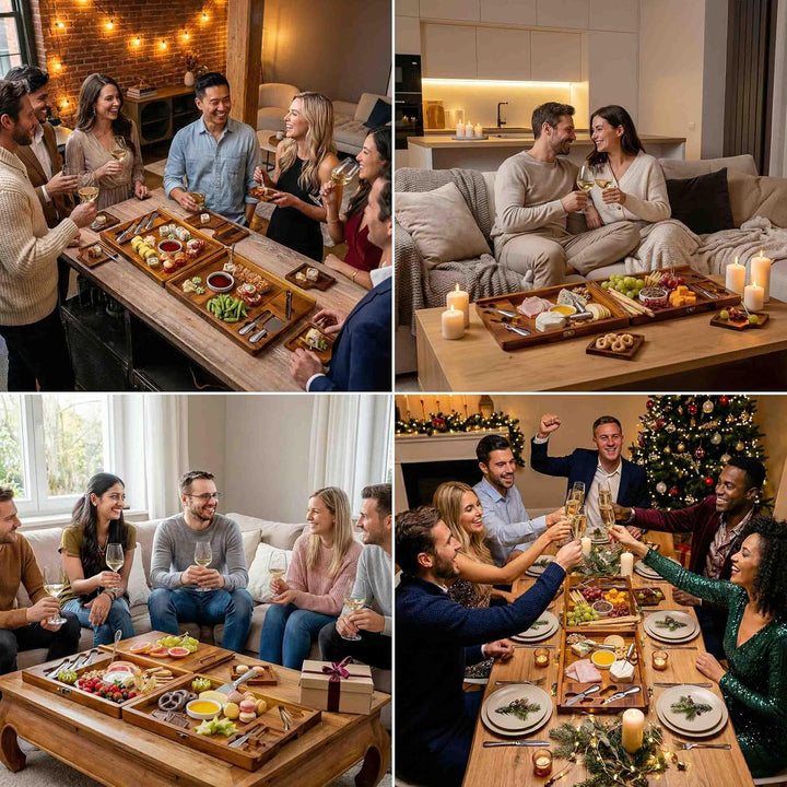 Käsebrett mit Käsemesser Set für Grosse Gruppen – Akazienholz Servierbrett, EIN Upgrade von Bambus C