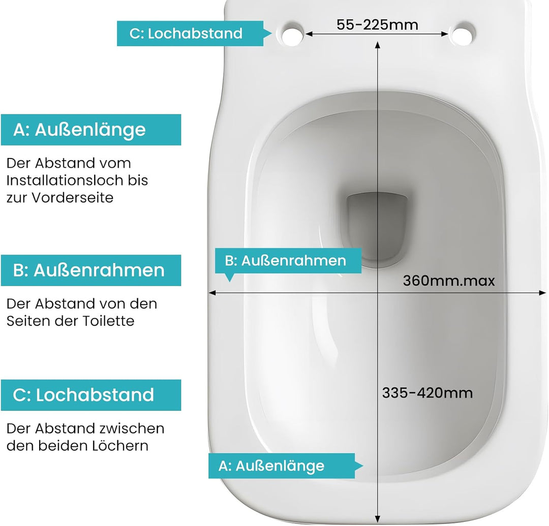 Toilettendeckel Eckig 36x42x4 cm mit Absenkautomatik & Montageset – Quadratischer WC-Sitz Weiss, Sof