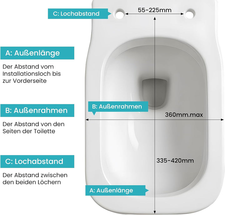 Toilettendeckel Eckig 36x42x4 cm mit Absenkautomatik & Montageset – Quadratischer WC-Sitz Weiss, Sof