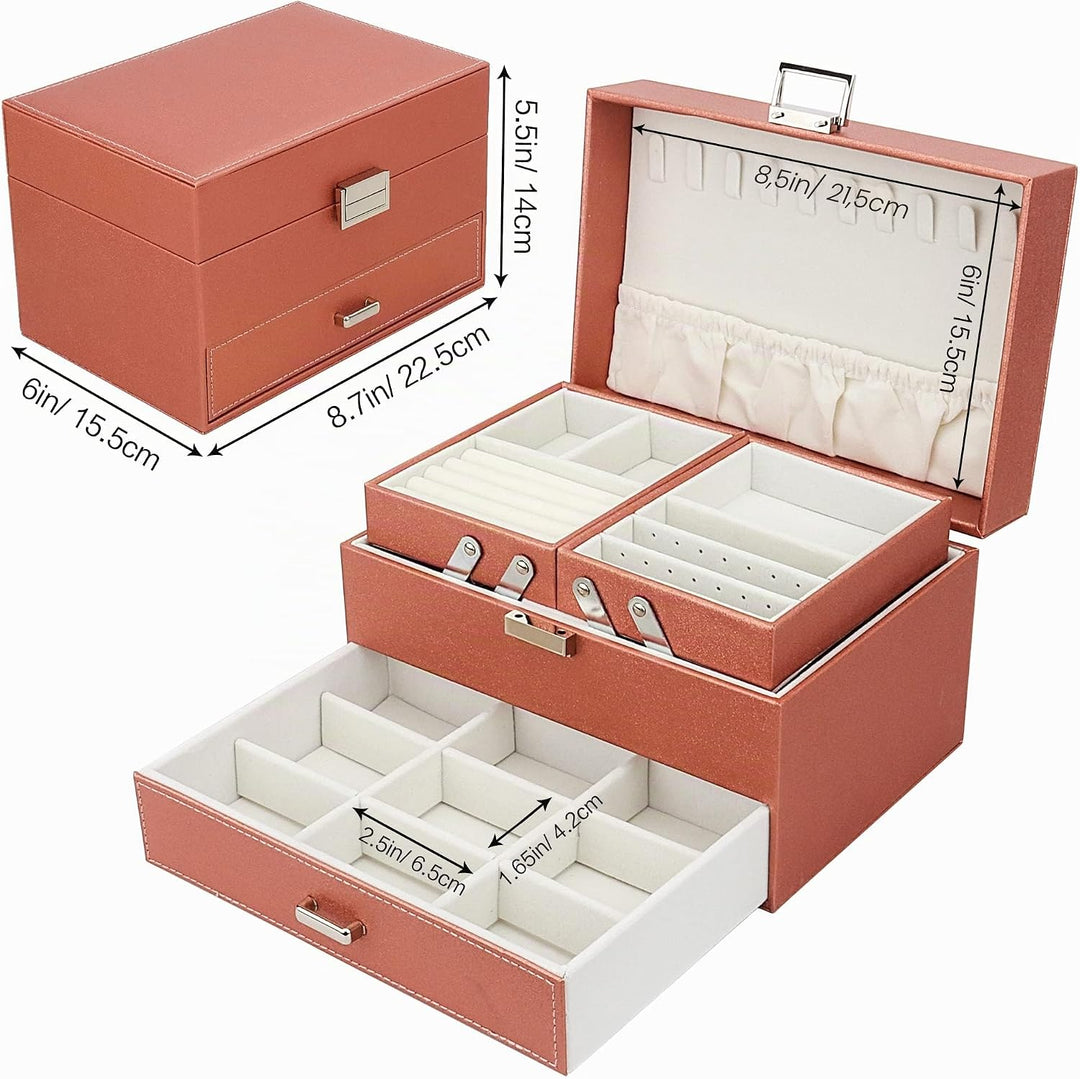 Schmuckkasten, Schmuckkästchen mit Schubladen für Damen Mädchen, PU-Leder Jewelry Box Schmuckbox Sch