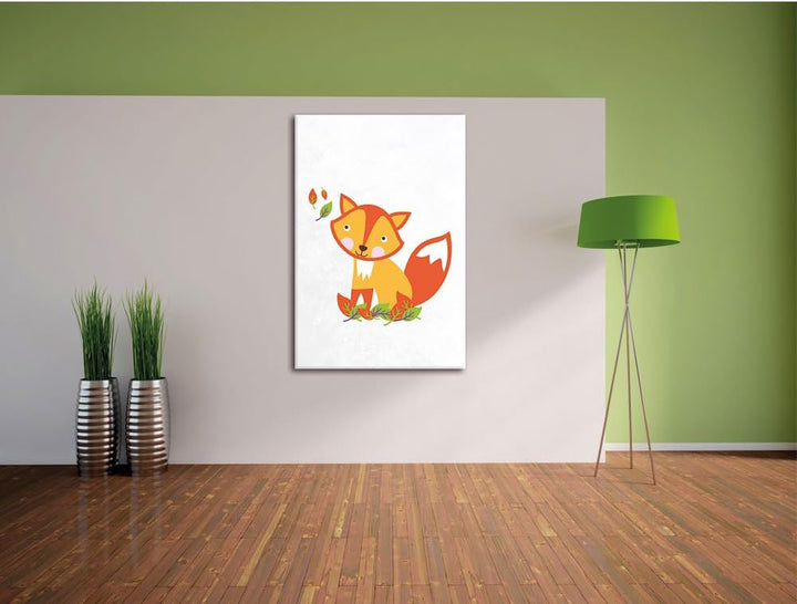 Pixxprint Niedlicher Fuchs in Laub Haufen als Leinwandbild/Grösse: 100x70 cm/Wandbild/Kunstdruck/fer