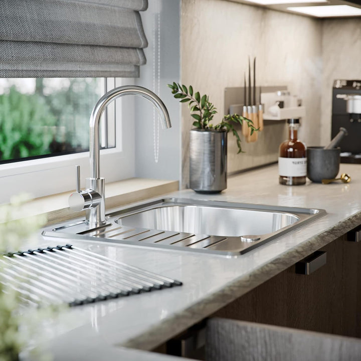 VBChome Einbauspüle mit Armatur 58x48 Satinstruktur Links Edelstahl Küchenspüle Spüle Ablagefläche A