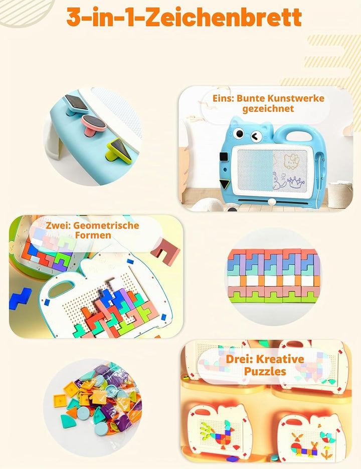 Magnetmaltafel Kinder, Zaubermaltafel Tragbar mit 4 Farbzonen, Zaubertafel ohne Staub für Kinder 1-6